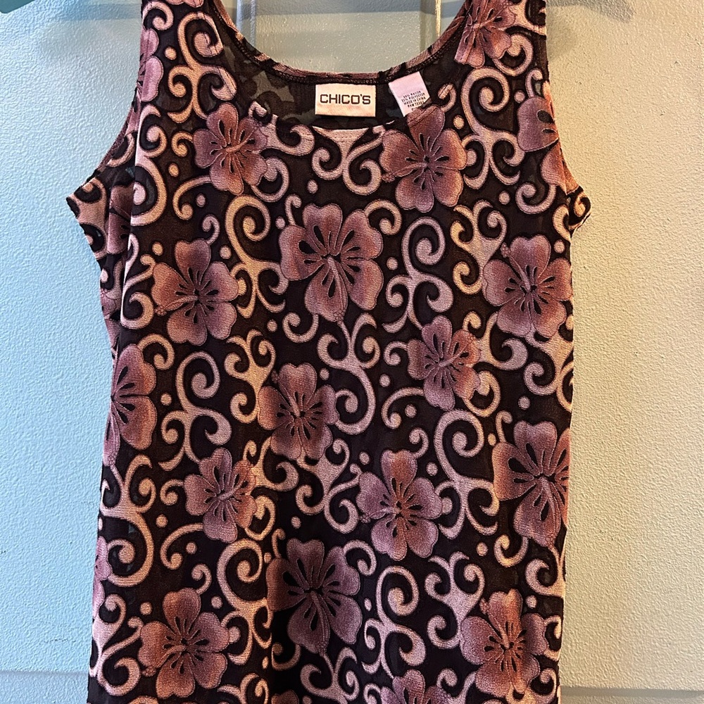 Chico's Velvet Floral Tank in Mauve and Black
